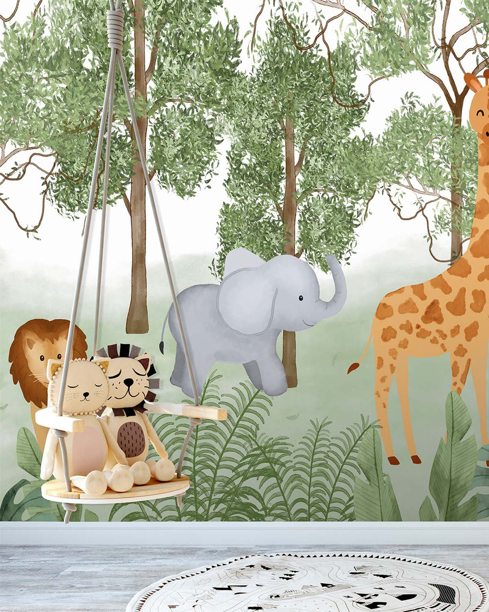 Veranda Green Jungle Safari Animals Residential Mural RM9186