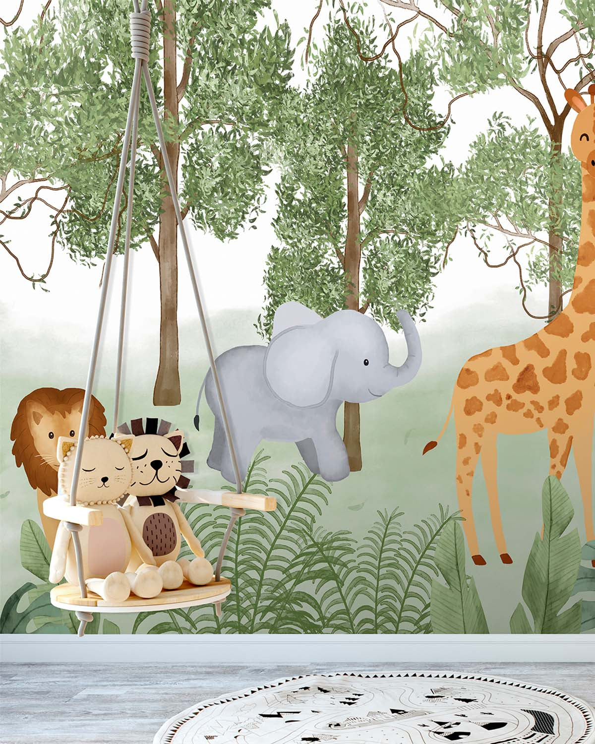 Veranda Green Jungle Safari Animals Residential Mural RM9186