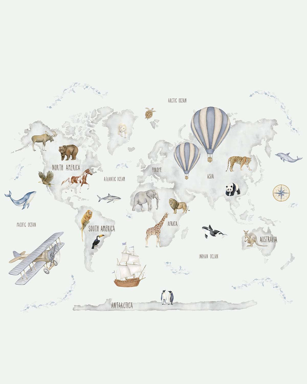 Orca White Cute Adventure Atlas  Residential Mural RM9187