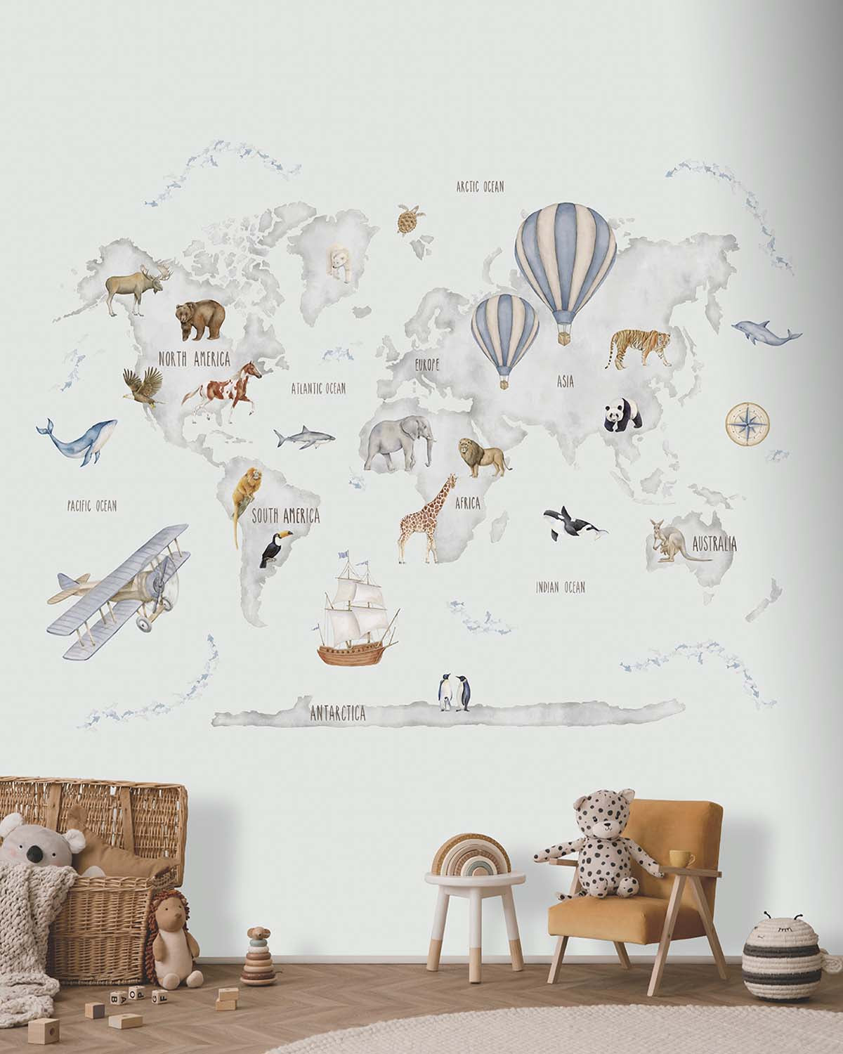 Orca White Cute Adventure Atlas  Residential Mural RM9187
