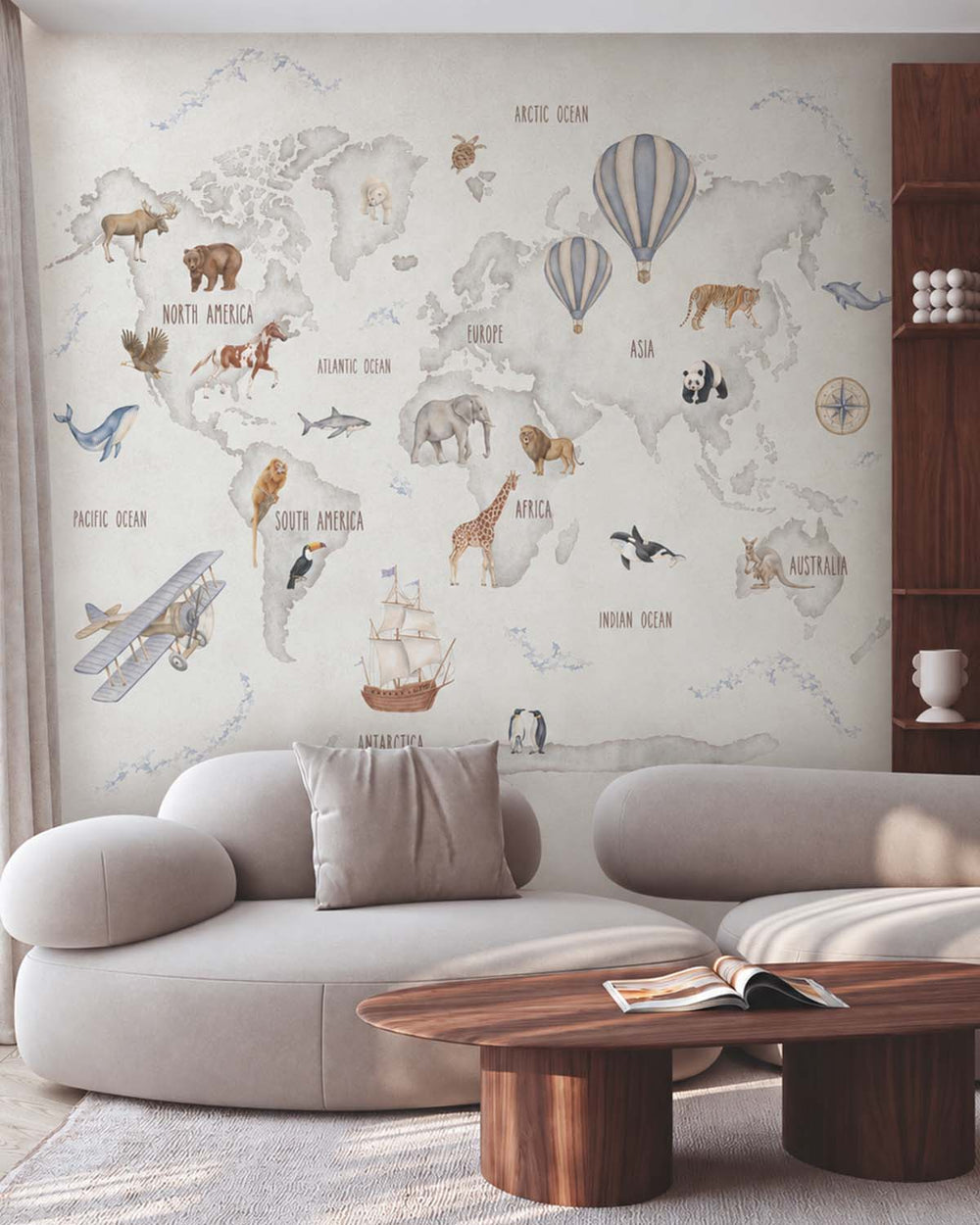 Orca White Cute Adventure Atlas  Residential Mural RM9187