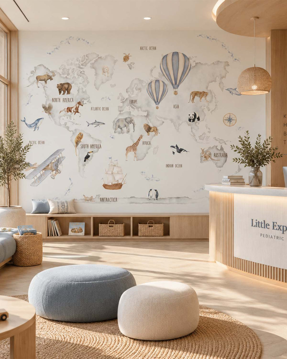 Orca White Cute Adventure Atlas  Residential Mural RM9187