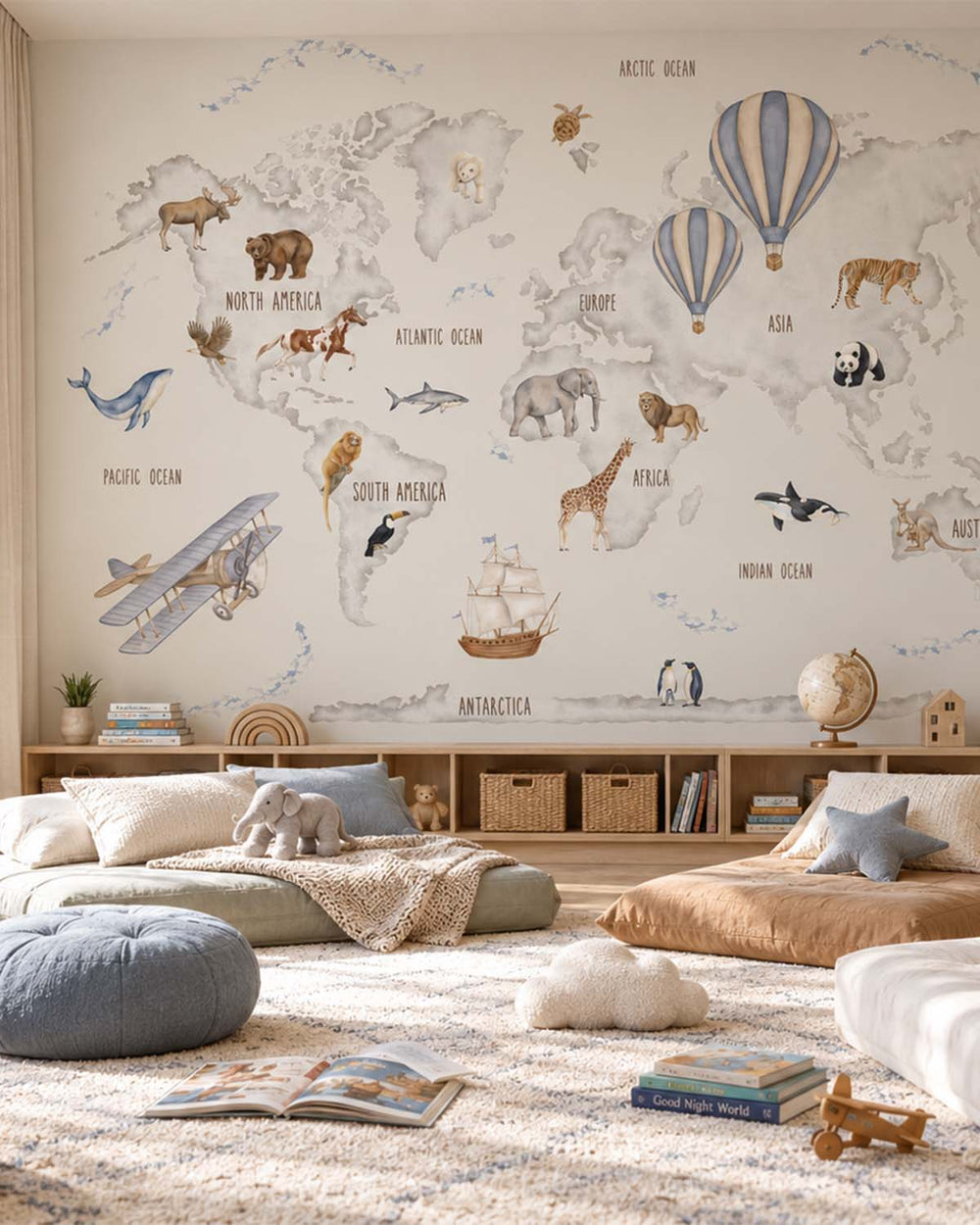 Orca White Cute Adventure Atlas  Residential Mural RM9187
