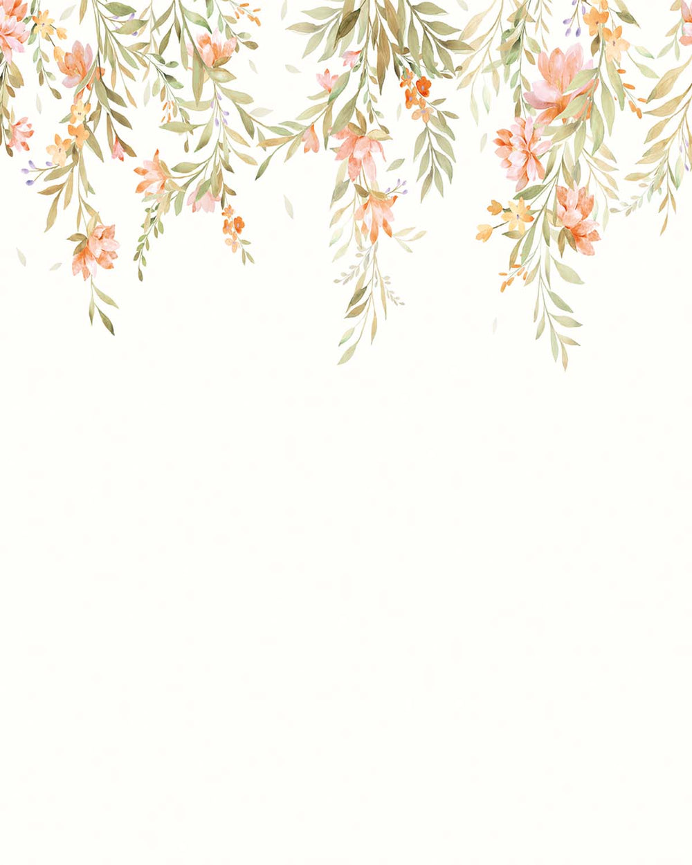 Coral Silk Soft Boho Floral Hanging Vine Residential Mural RM9188