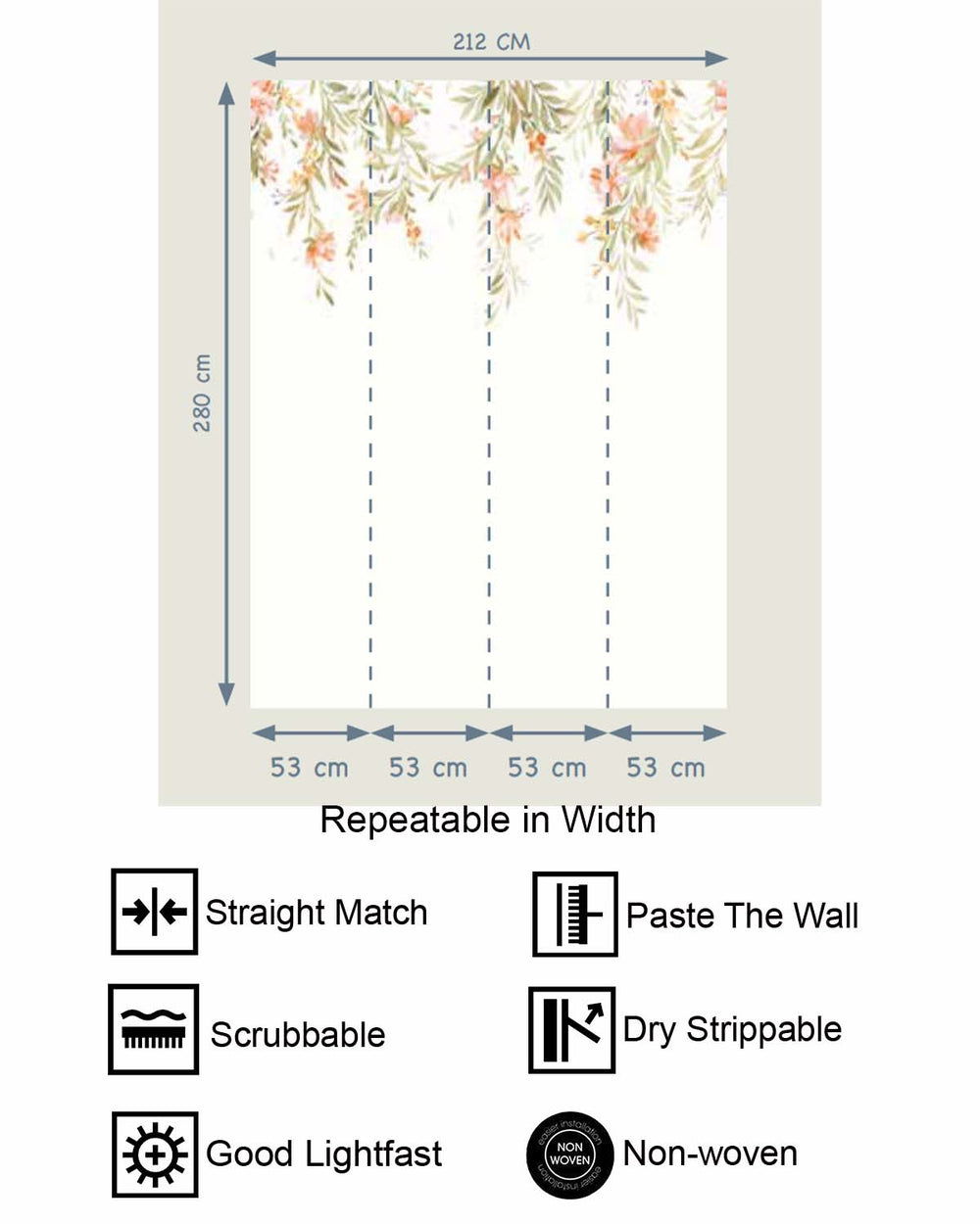 Coral Silk Soft Boho Floral Hanging Vine Residential Mural RM9188
