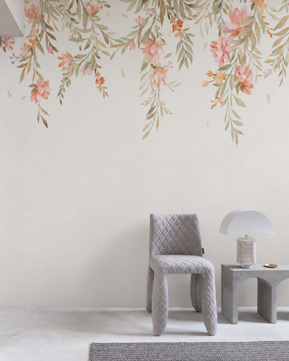 Coral Silk Soft Boho Floral Hanging Vine Residential Mural RM9188