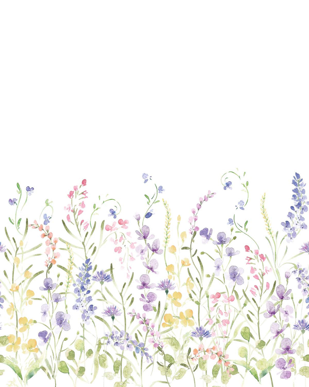 Deep Periwinkle Spring Meadow Botanical Residential Mural RM9189