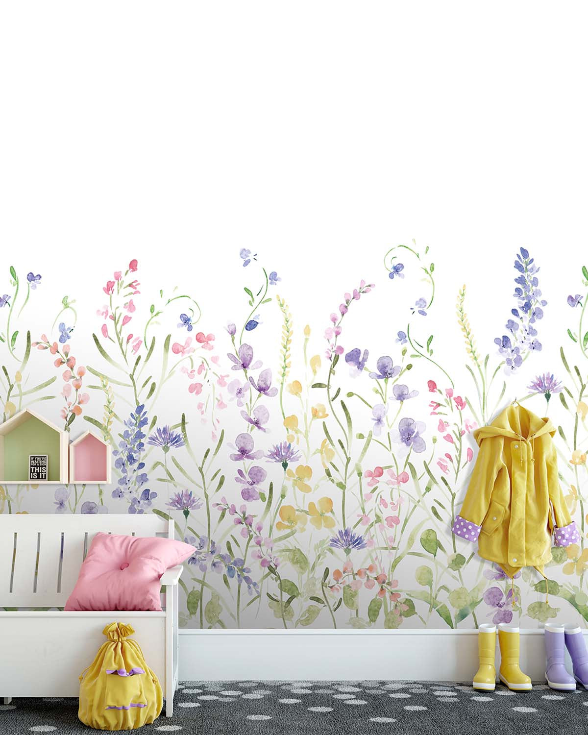 Deep Periwinkle Spring Meadow Botanical Residential Mural RM9189