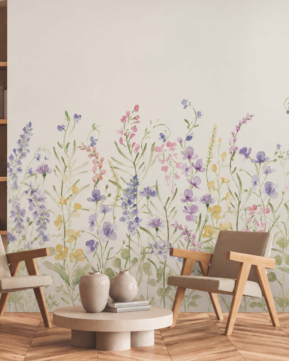 Deep Periwinkle Spring Meadow Botanical Residential Mural RM9189