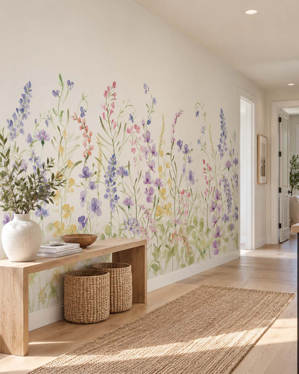 Deep Periwinkle Spring Meadow Botanical Residential Mural RM9189