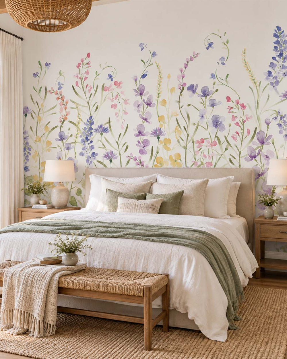 Deep Periwinkle Spring Meadow Botanical Residential Mural RM9189