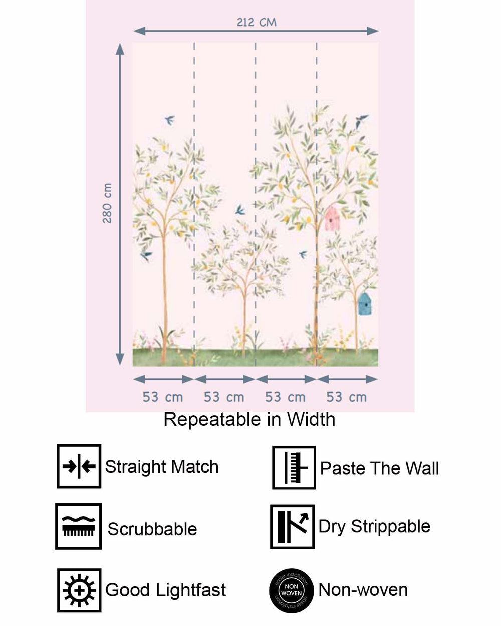 Precious Pink Chinoiserie Lemon Tree & Birds Residential Mural RM9190