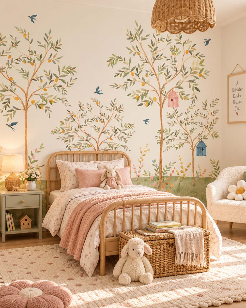 Baby Powder Chinoiserie Lemon Tree & Birds Residential Mural RM9191