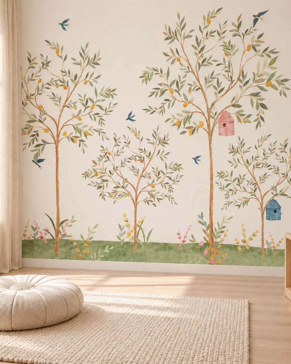Baby Powder Chinoiserie Lemon Tree & Birds Residential Mural RM9191