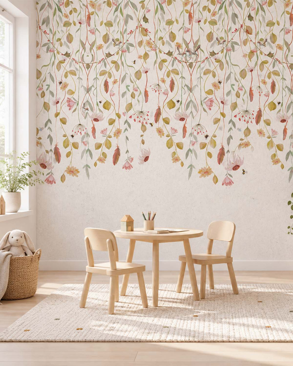 Carrara Gray Pastel Blossom Canopy Residential Mural RM9193