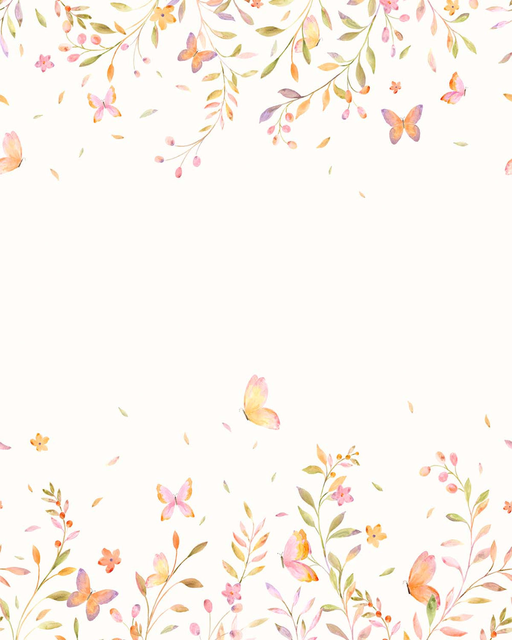 Pastel Orange Whimsical Botanical Garden Residential Mural RM9194
