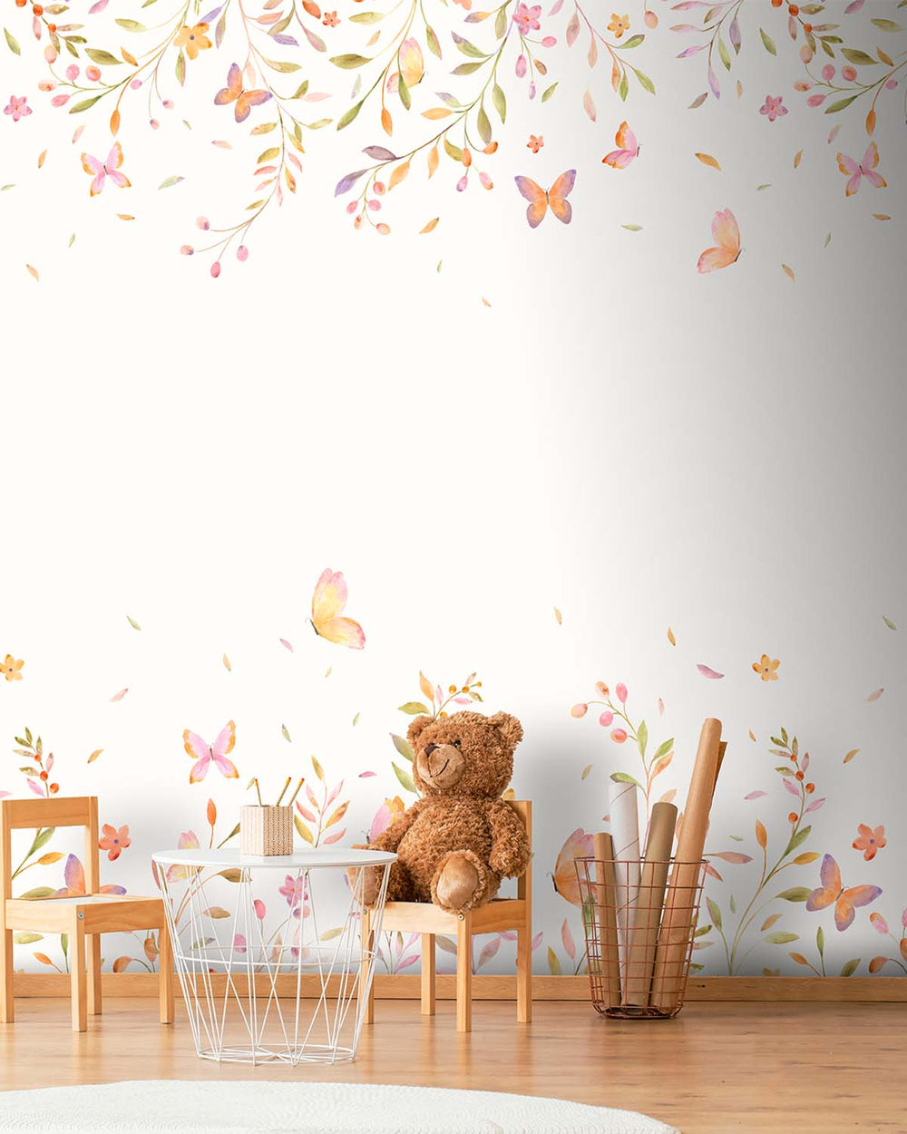 Pastel Orange Whimsical Botanical Garden Residential Mural RM9194