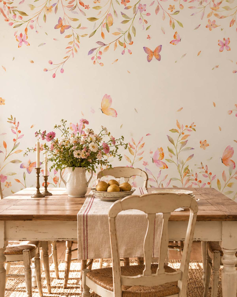 Pastel Orange Whimsical Botanical Garden Residential Mural RM9194
