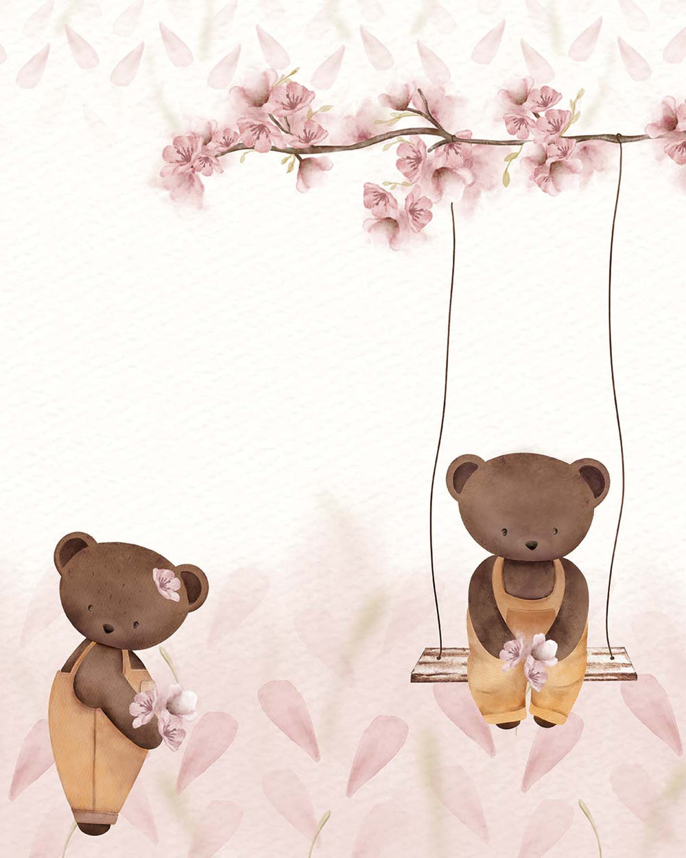 Apricot Foam Teddy Bear and Cherry Blossom Residential Mural RM9196