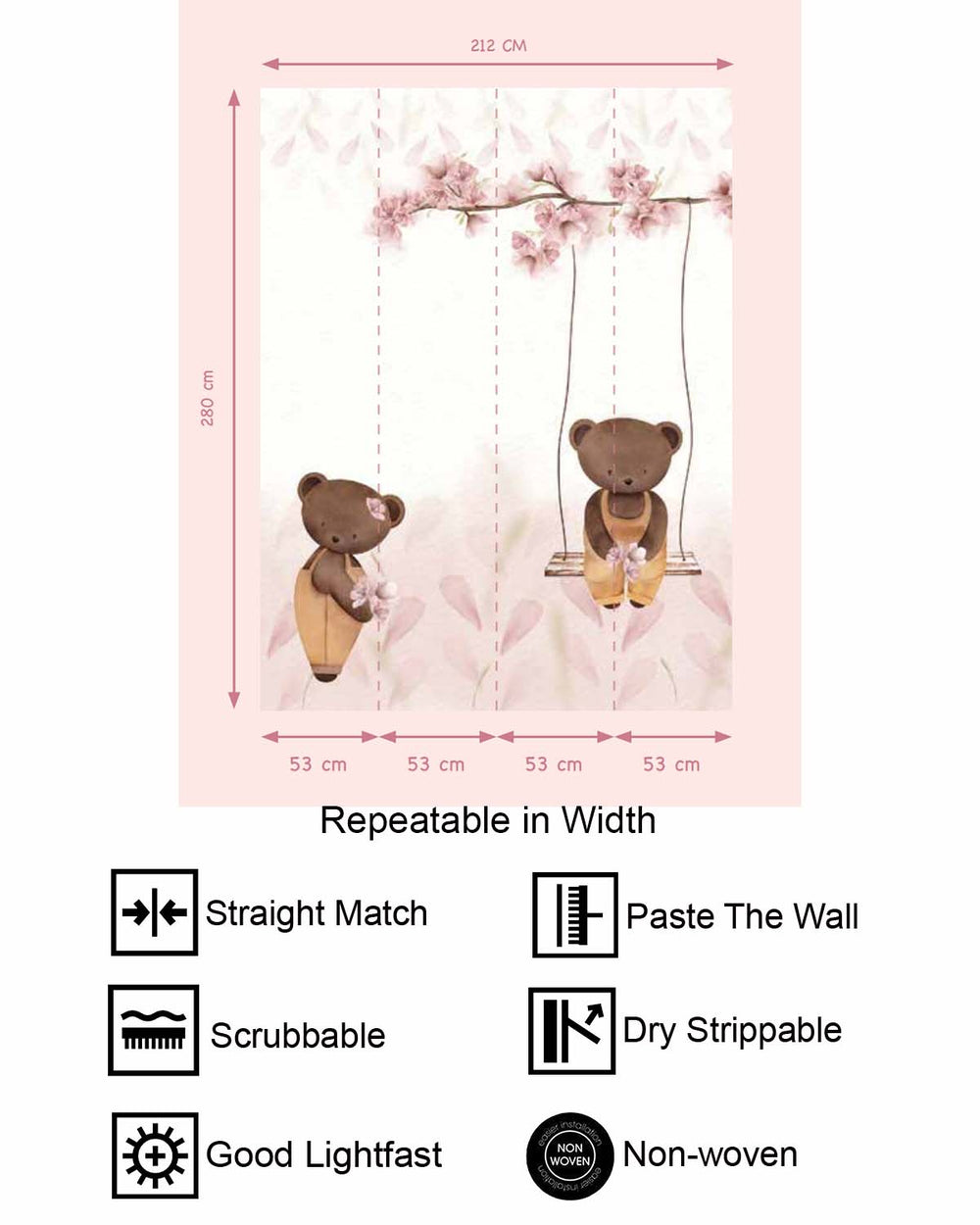 Apricot Foam Teddy Bear and Cherry Blossom Residential Mural RM9196