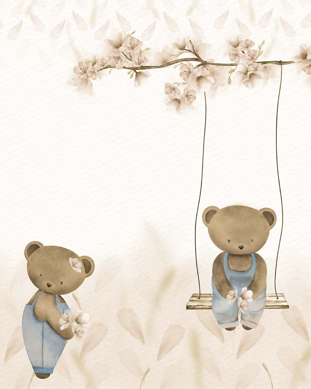 DaVanzo Beige Teddy Bear and Cherry Blossom Residential Mural RM9197