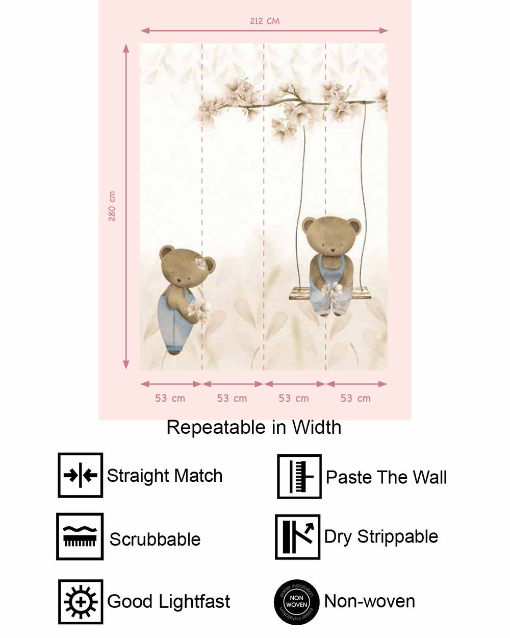 DaVanzo Beige Teddy Bear and Cherry Blossom Residential Mural RM9197