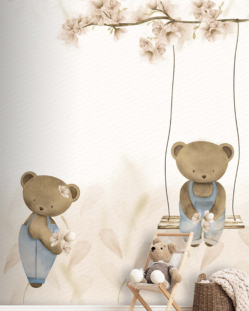 DaVanzo Beige Teddy Bear and Cherry Blossom Residential Mural RM9197