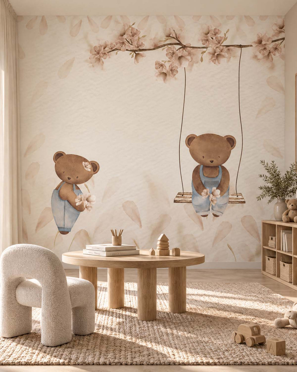 DaVanzo Beige Teddy Bear and Cherry Blossom Residential Mural RM9197