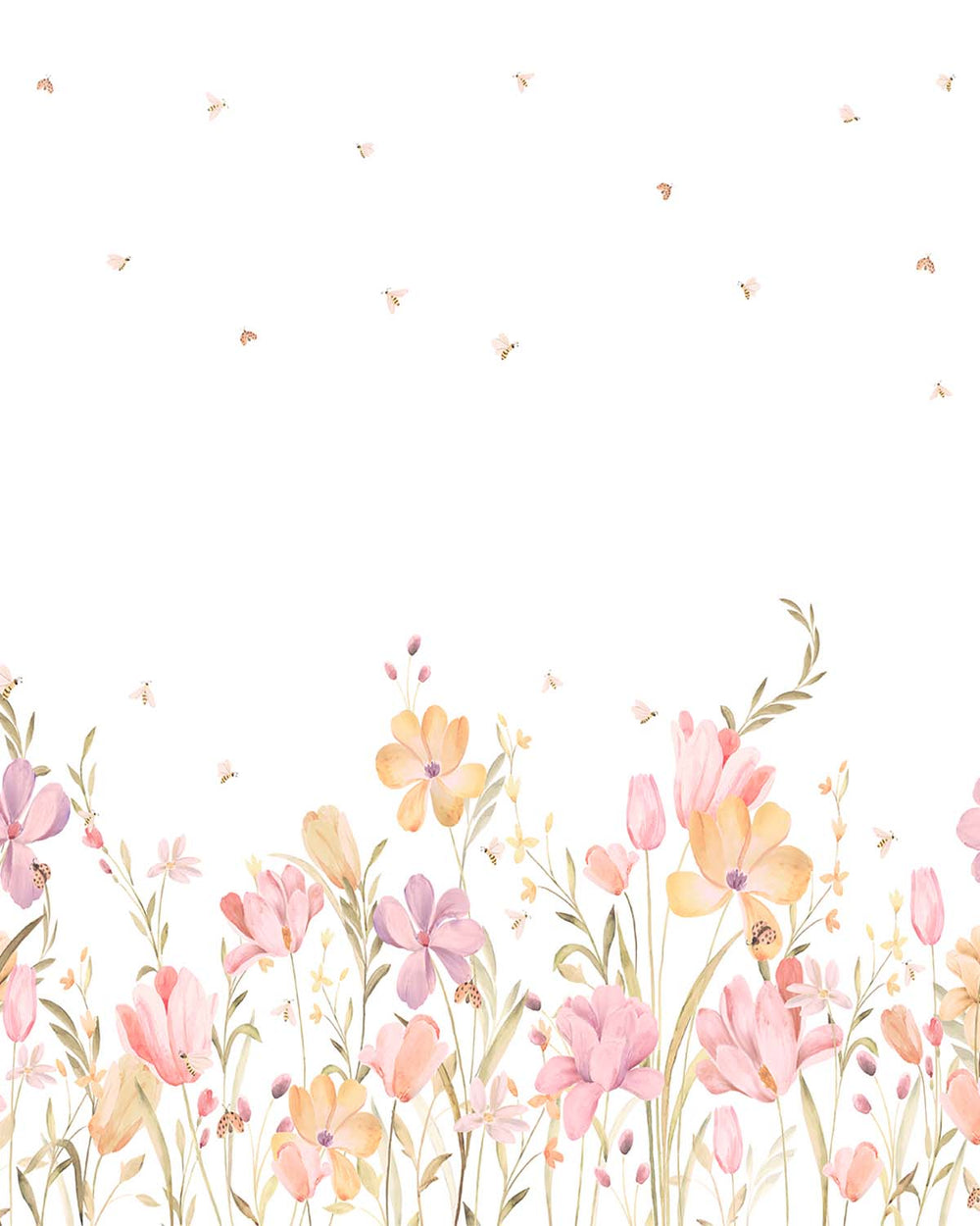 Pink Fluorite Pastel Wildflower Meadow Residential Mural RM9199