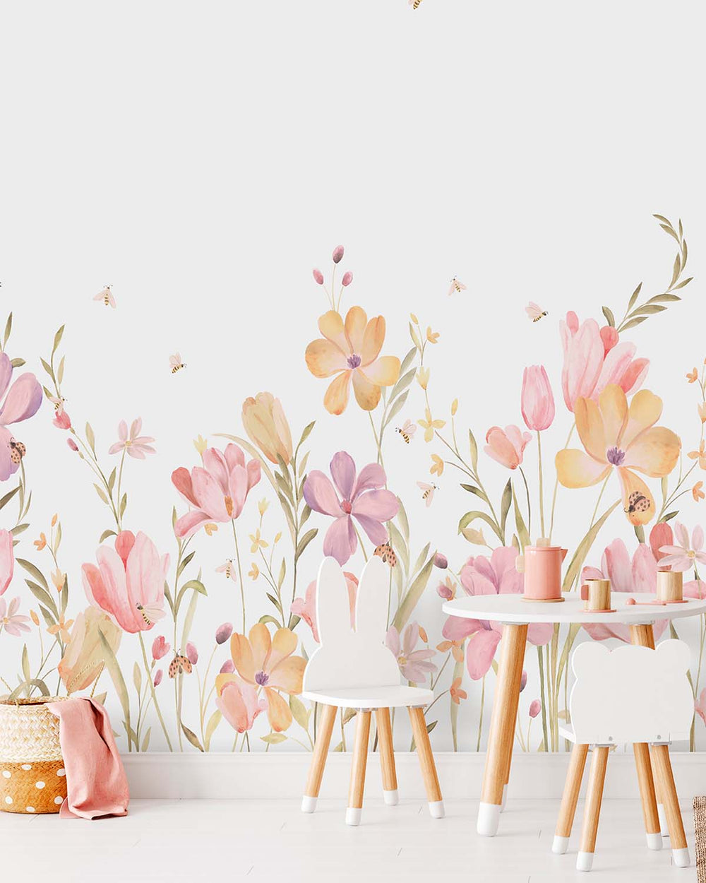 Pink Fluorite Pastel Wildflower Meadow Residential Mural RM9199