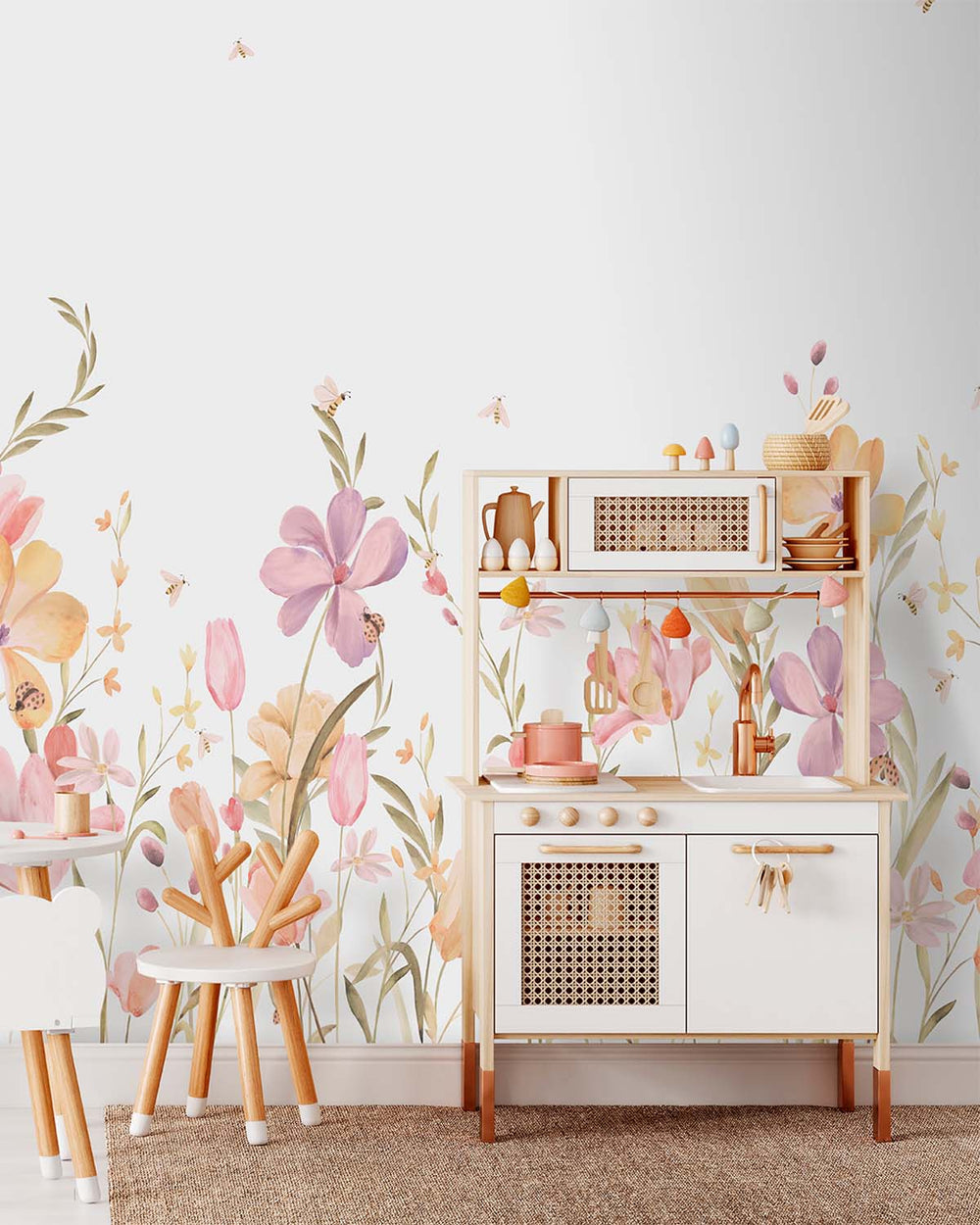 Pink Fluorite Pastel Wildflower Meadow Residential Mural RM9199