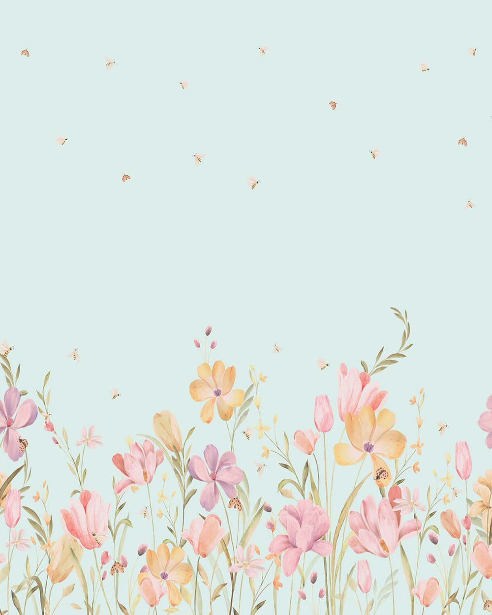 Tranquil Pastel Wildflower Meadow Residential Mural RM9200