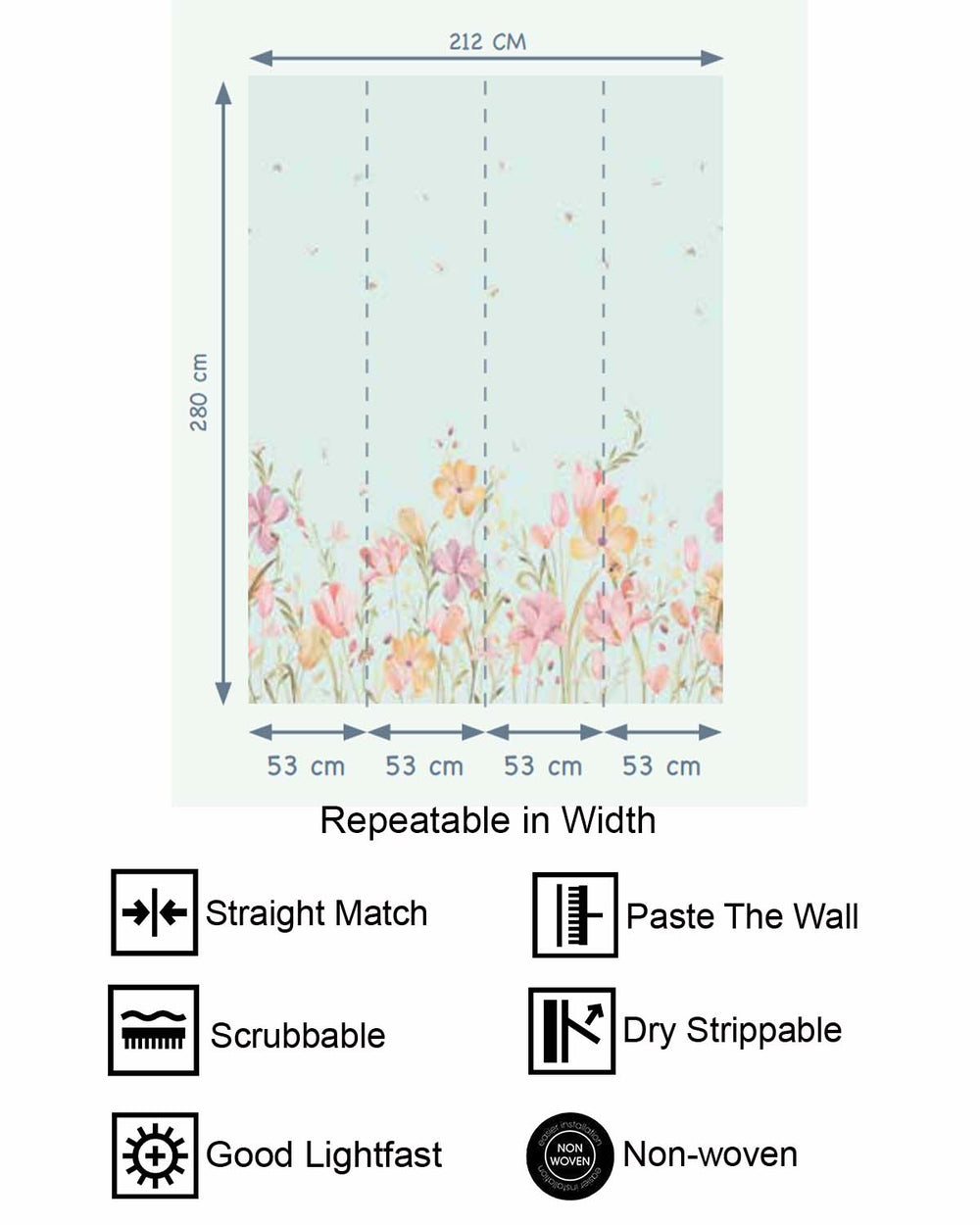 Tranquil Pastel Wildflower Meadow Residential Mural RM9200