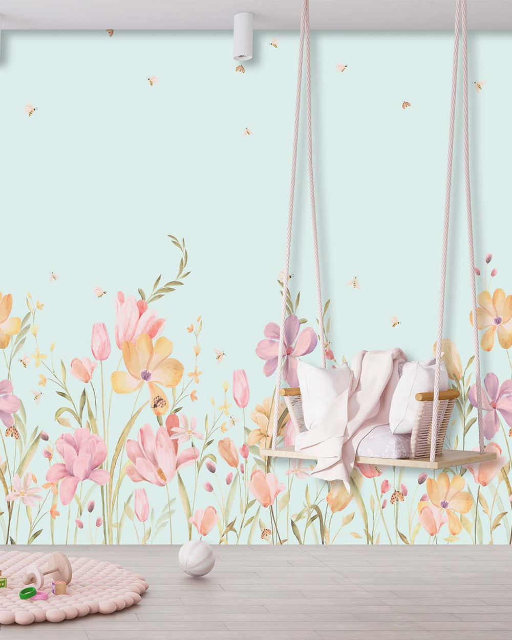 Tranquil Pastel Wildflower Meadow Residential Mural RM9200