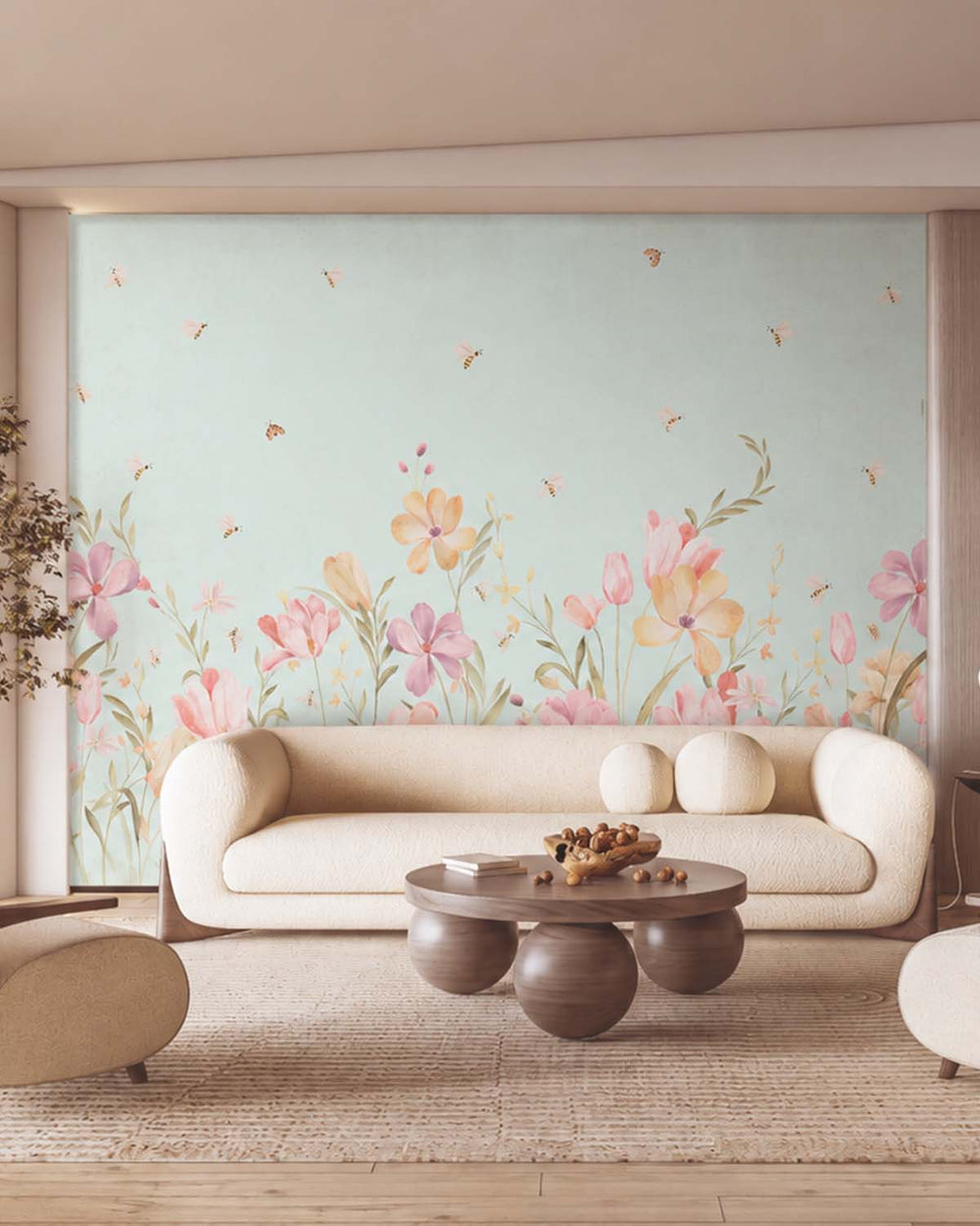 Tranquil Pastel Wildflower Meadow Residential Mural RM9200