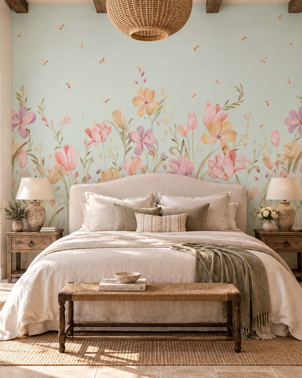 Tranquil Pastel Wildflower Meadow Residential Mural RM9200