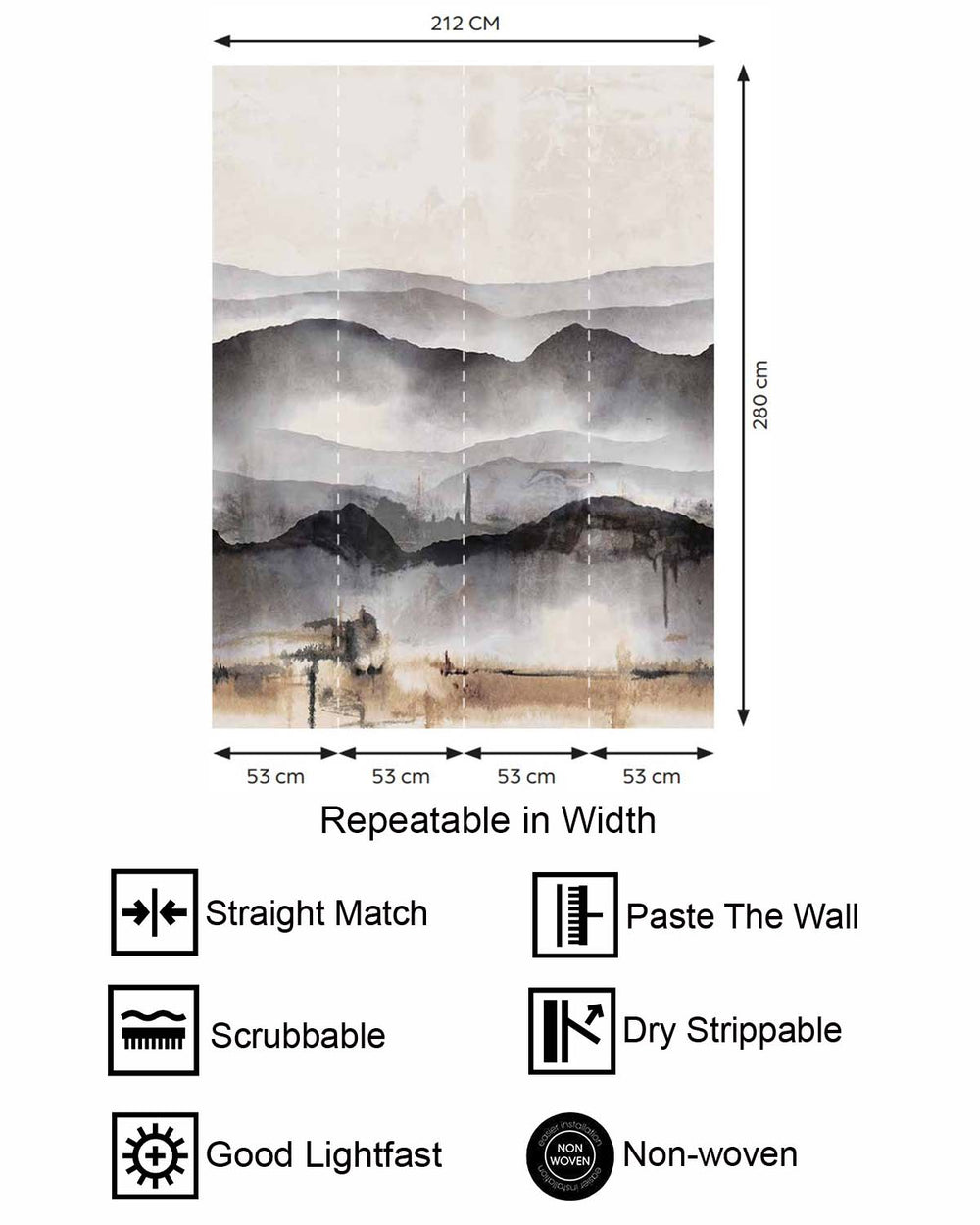 Silver Filigree Misty Mountain Abstract Residential Mural RM9207