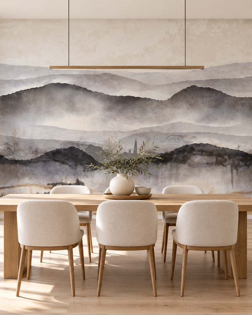 Silver Filigree Misty Mountain Abstract Residential Mural RM9207