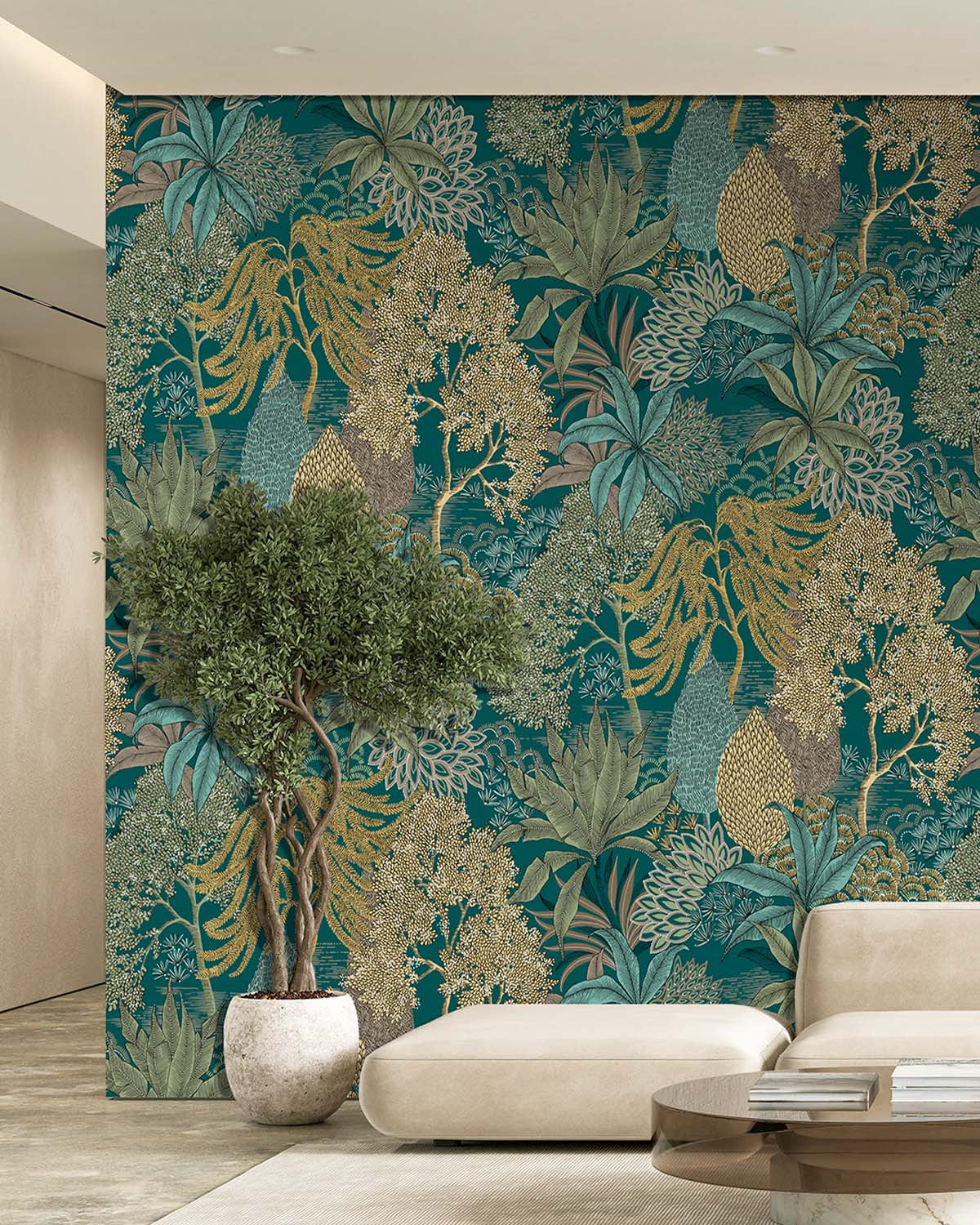 Nora's Forest Vintage Illustrated Foliage Wallpaper Panels RM9208