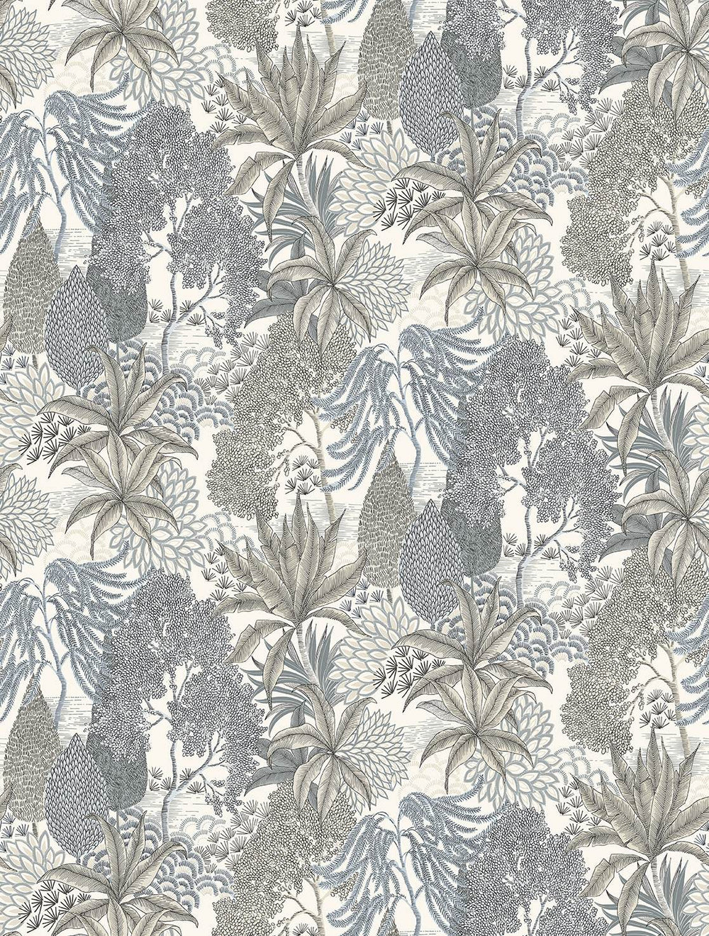Celestra Grey Vintage Illustrated Foliage Residential Mural RM9209