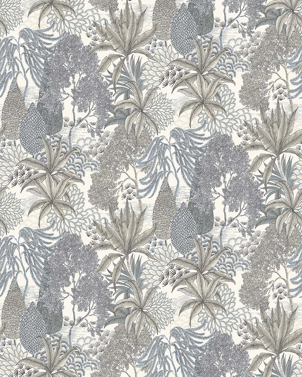 Celestra Grey Vintage Illustrated Foliage Residential Mural RM9209