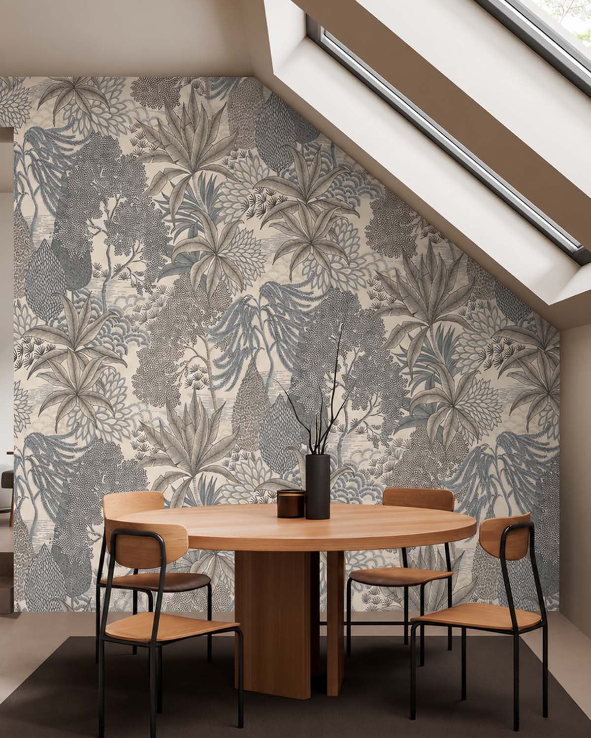 Celestra Grey Vintage Illustrated Foliage Wallpaper Panels RM9209