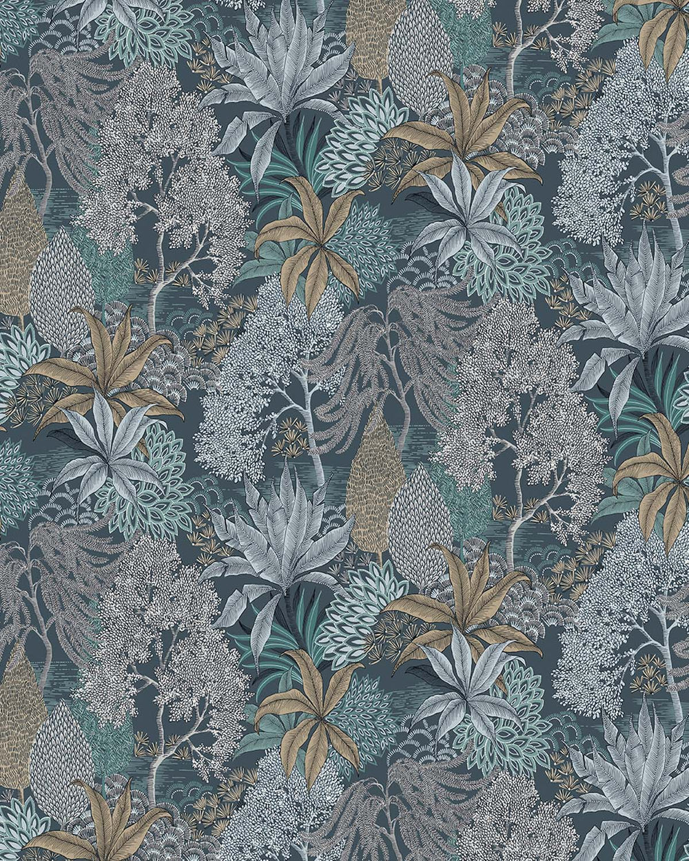 Orion Blue Vintage Illustrated Foliage Residential Mural RM9211