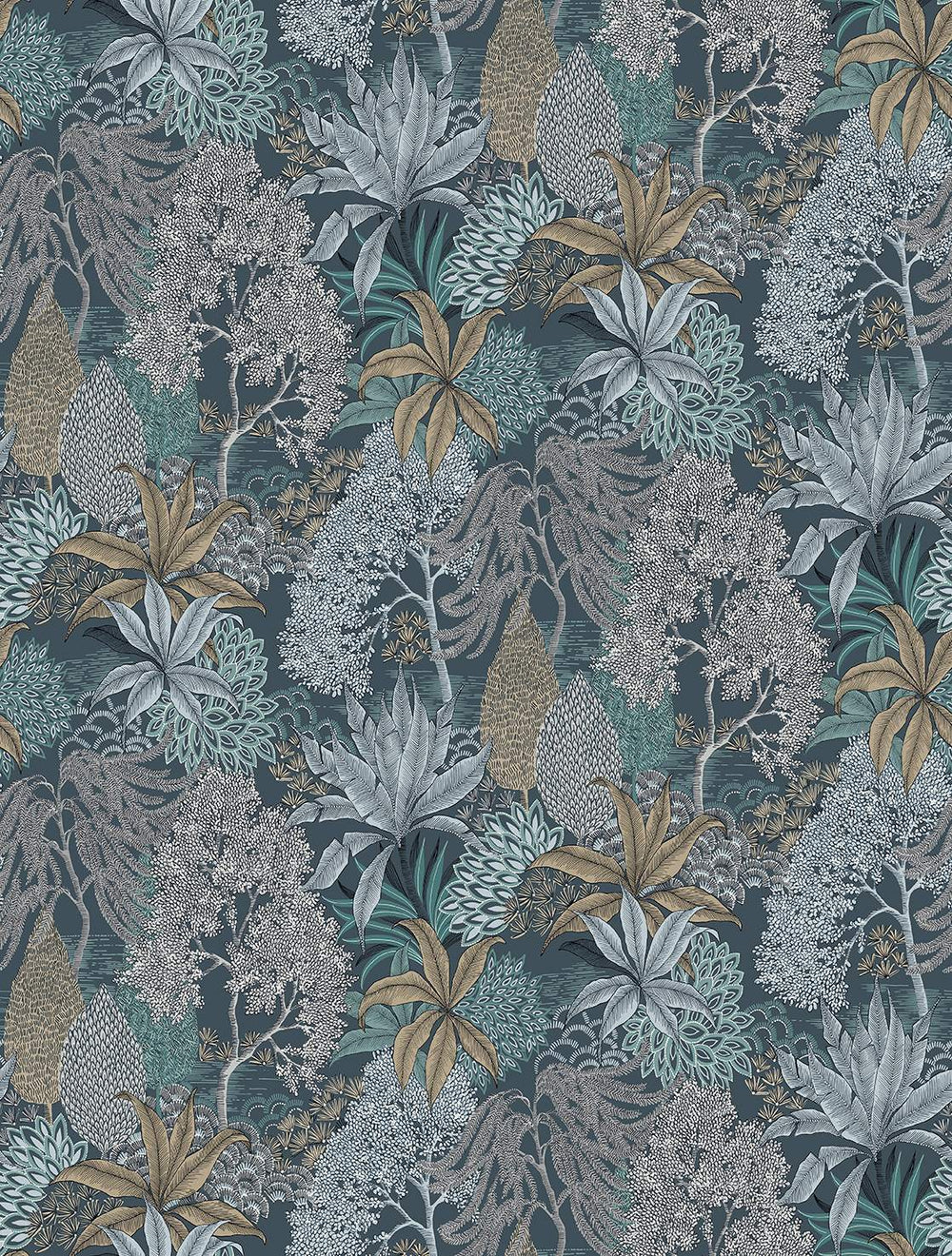 Orion Blue Vintage Illustrated Foliage Residential Mural RM9211