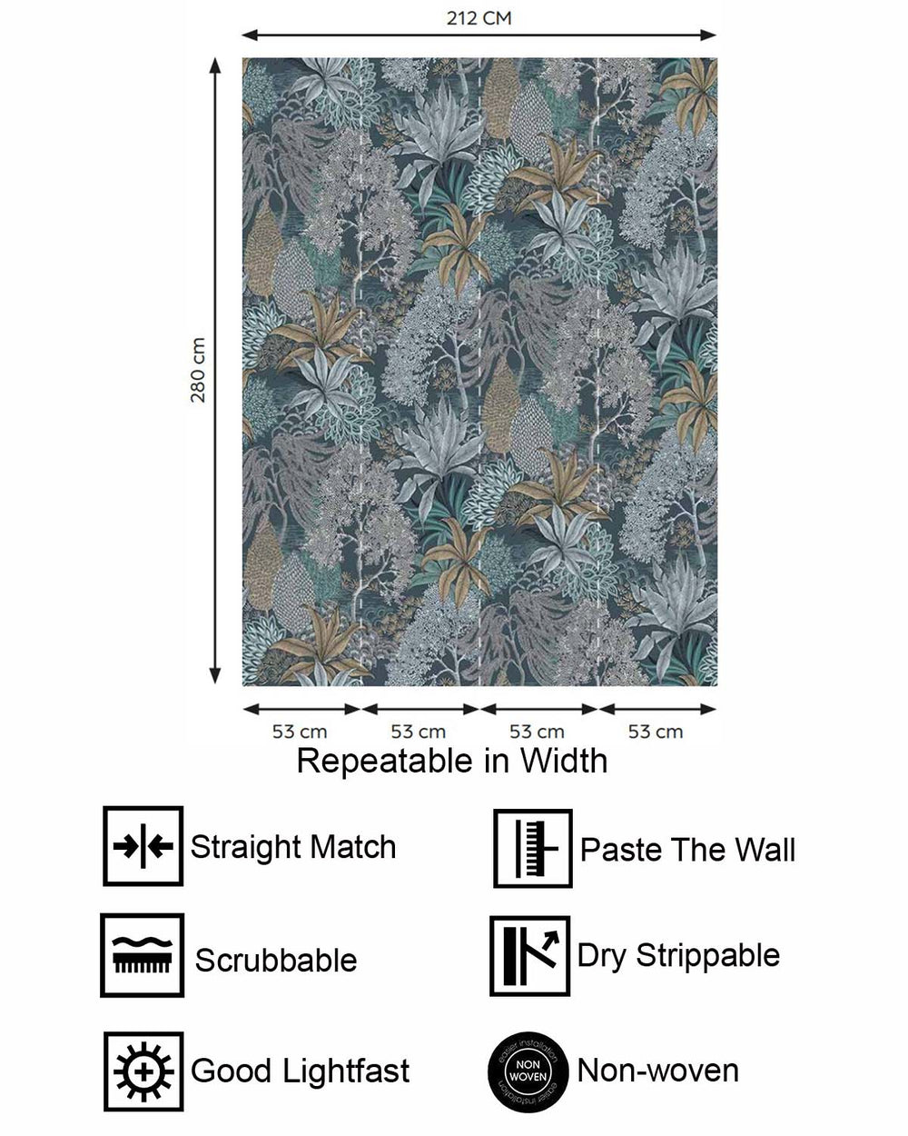 Orion Blue Vintage Illustrated Foliage Residential Mural RM9211
