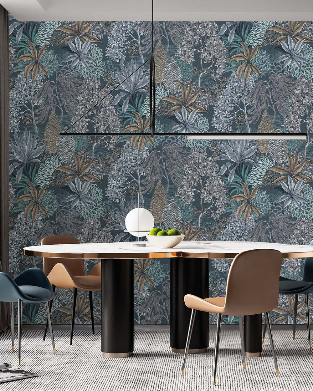 Orion Blue Vintage Illustrated Foliage Residential Mural RM9211