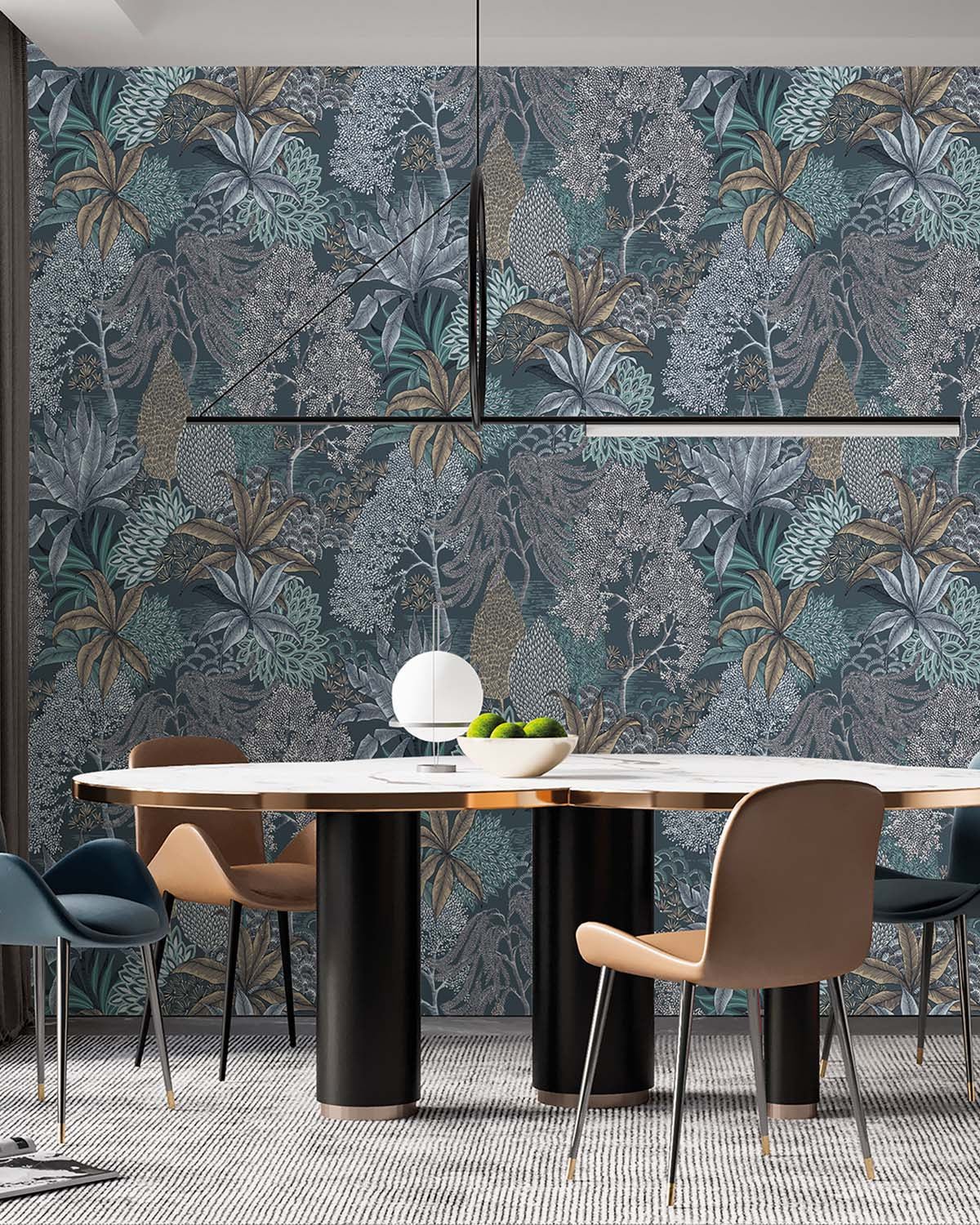 Orion Blue Vintage Illustrated Foliage Wallpaper Panels RM9211