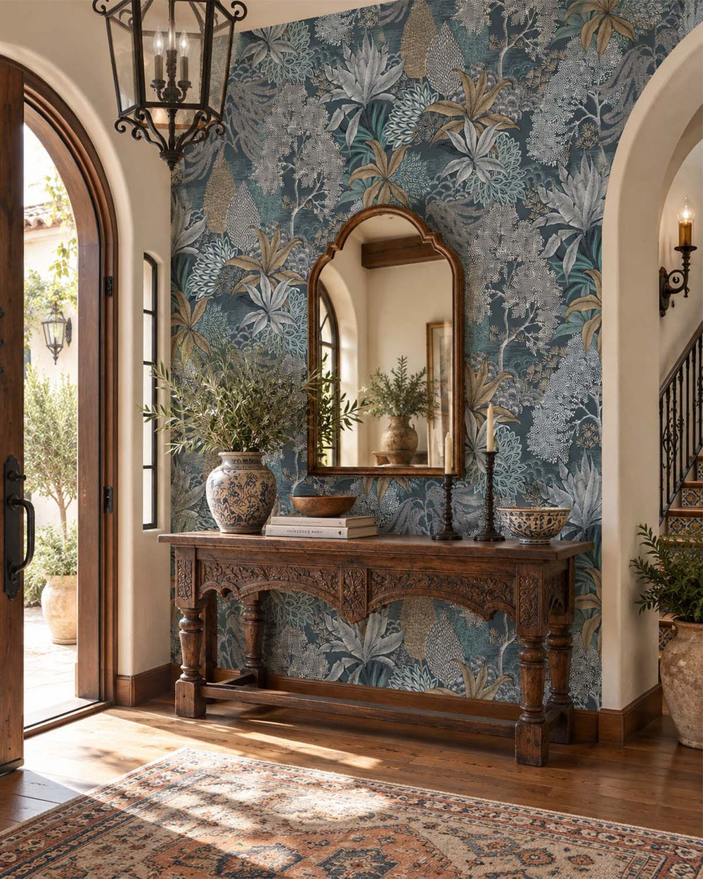 Orion Blue Vintage Illustrated Foliage Residential Mural RM9211
