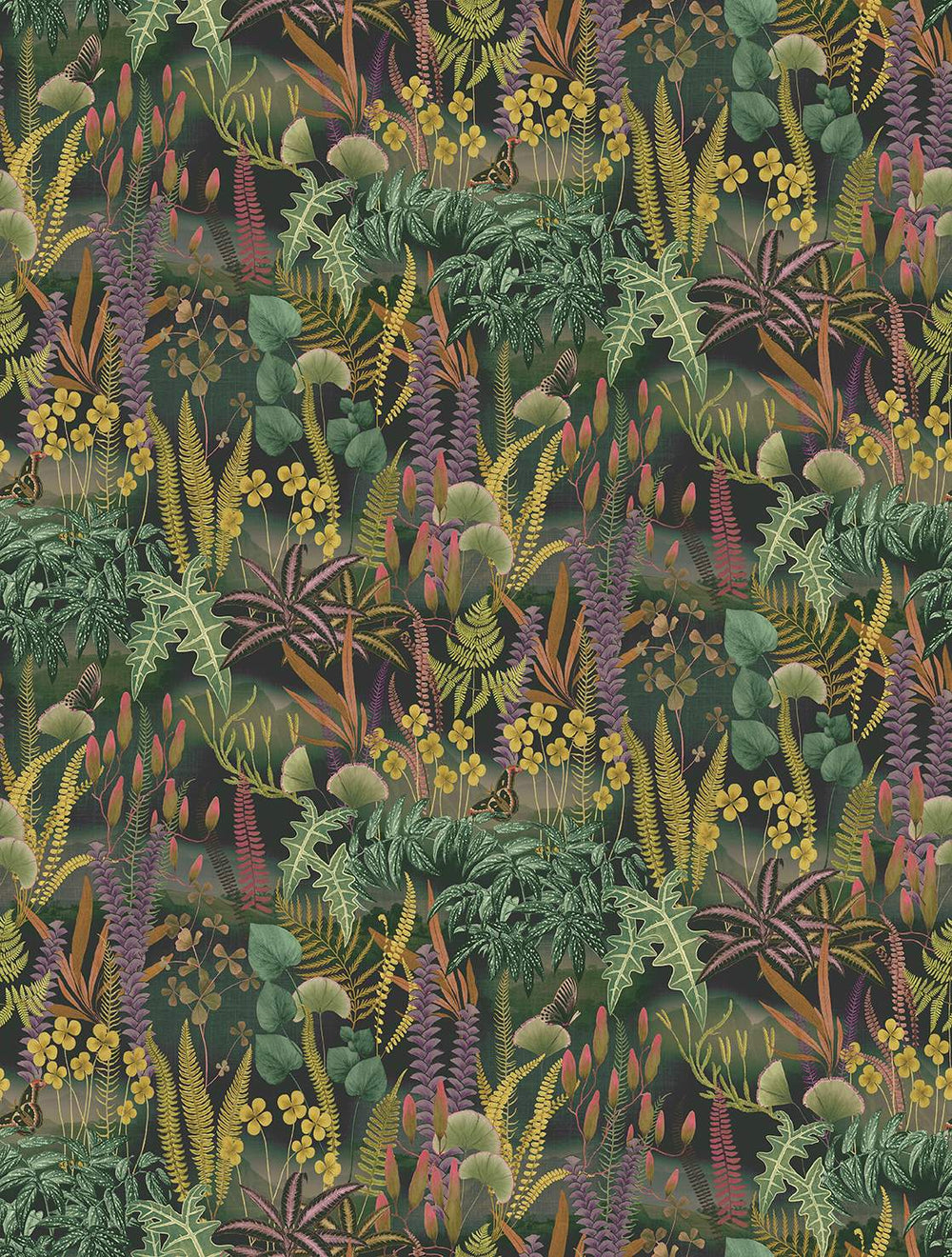 Black Tortoise Moody Botanical Fern Residential Mural RM9213