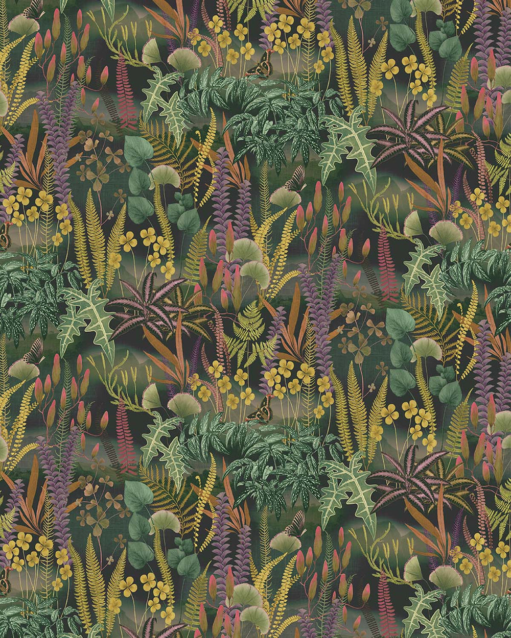Black Tortoise Moody Botanical Fern Residential Mural RM9213